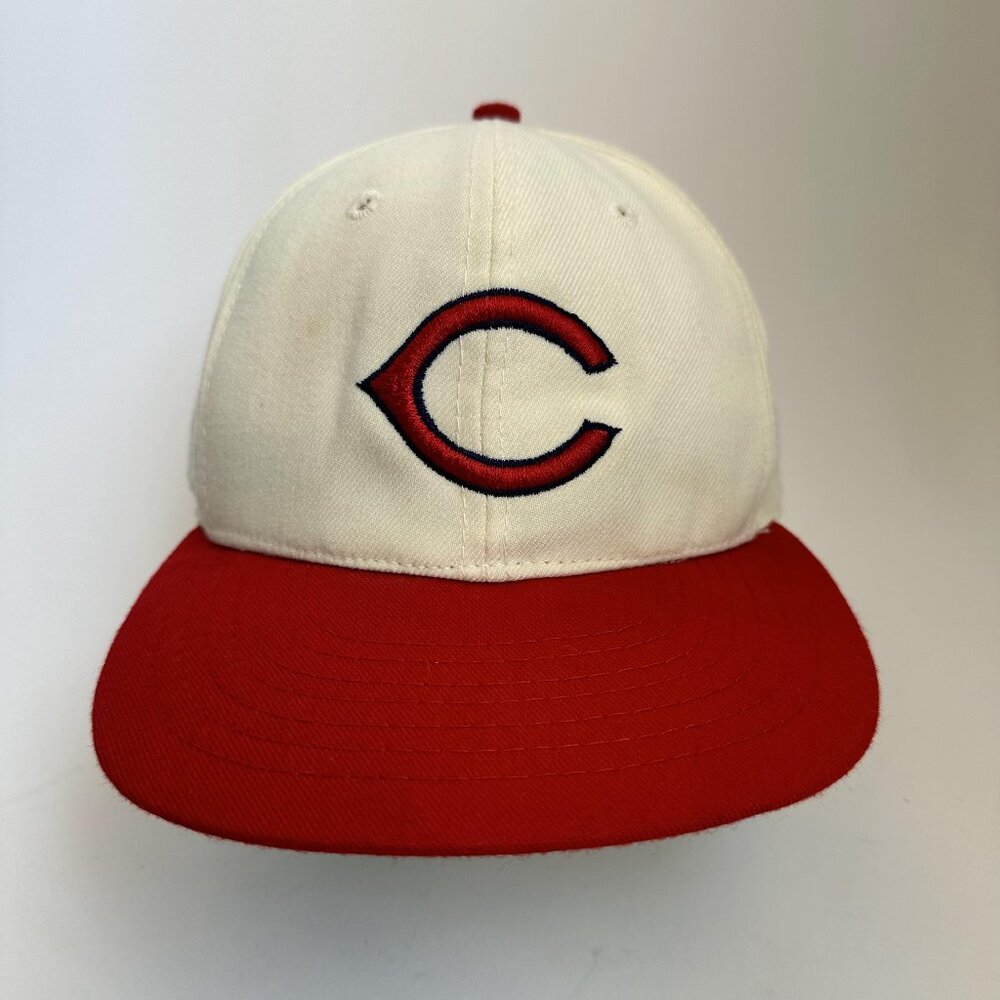 Vintage Cincinnati Reds Baseball Cap Fitted Hat Roman Pro Leather USA Made Rare